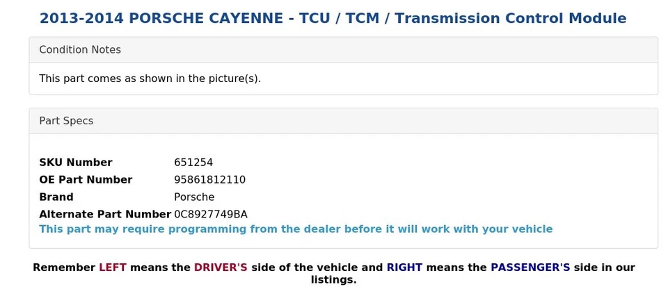 Porsche Cayenne 2013-2014 - TCU / TCM / Módulo de control de transmisión Foto 3 de 4