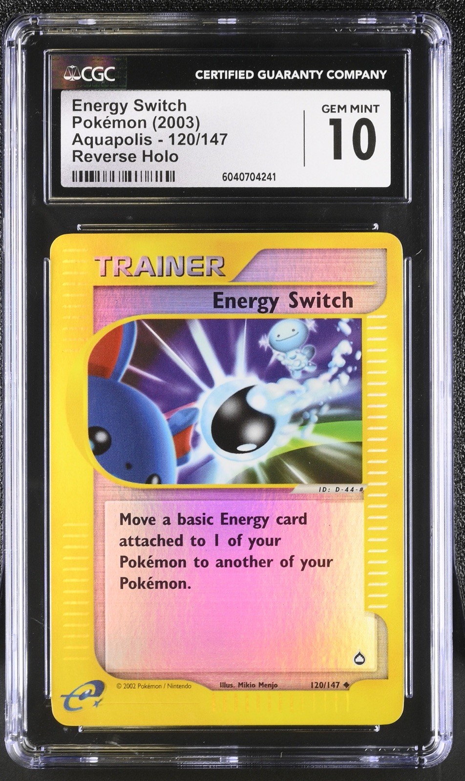 2003 POKEMON AQUAPOLIS #120 ENERGY SWITCH-REVERSE FOIL CGC 10 💥POP 2💥