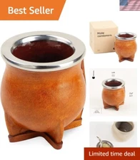 Premium Yerba Mate Cup Mate Gourd - Crafted Ceramic Teacup - Brown Leather Wr...