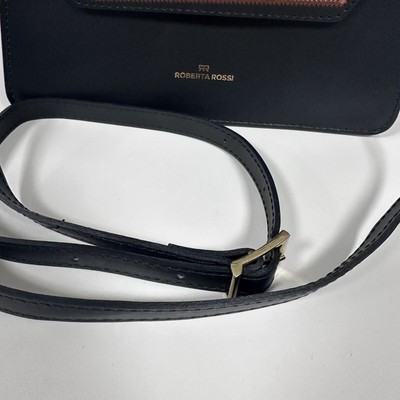 New ROBERTA ROSSI Genuine Leather Flap Satchel/Crossbody Bag Black 