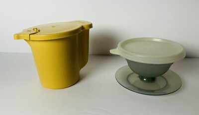 Vintage Tupperware Harvest Gold Creamer  & Smoke Gray Desert Container