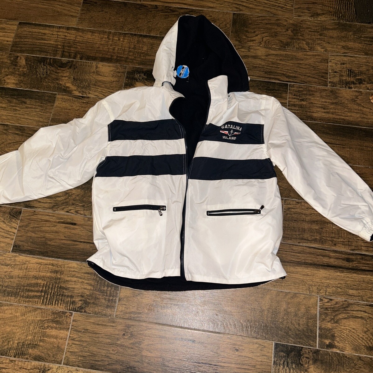 Catalina island Jacket Mens XL Hooded Fleece Lined Nautical Reversible By  Dimco