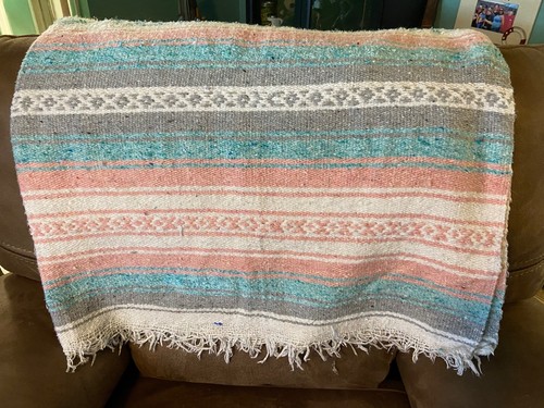 Serape Mexican Blanket Southwestern Reversible 57" x 74" Throw Wall Hanger Pink - Picture 1 of 6