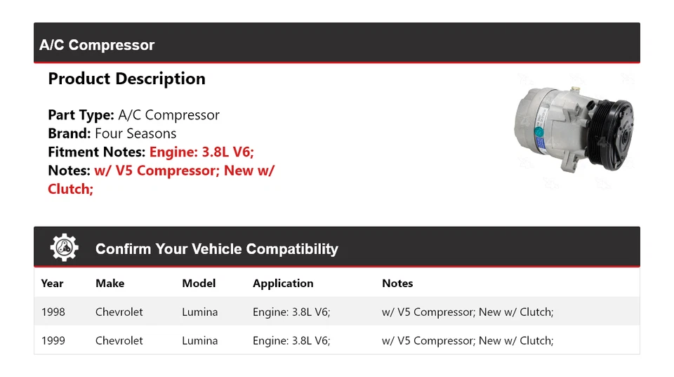 Compressor A/C Chevrolet Lumina 3.8L V6 1998-1999 4 estações - Imagem 2 de 4