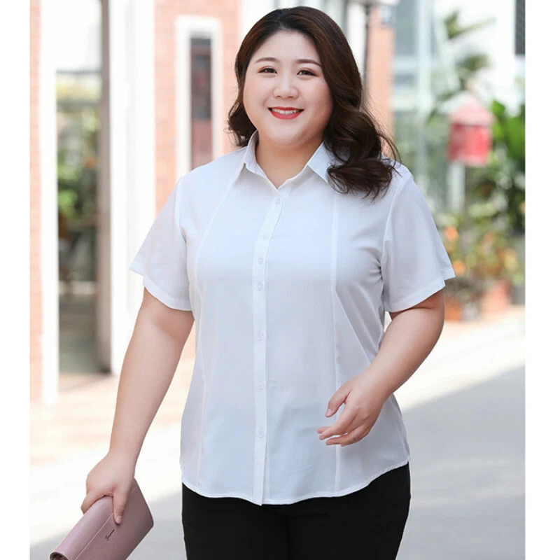 Plus Size Women Shirt Blouse Button Office Formal Business Tops Work Wear  Loose