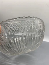 Vintage Clear Cut Crystal Glass Sawtooth Edge Round Bowl Floral & Butterfly