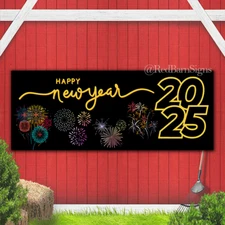 Happy New Year 2025 black background with fireworks banner