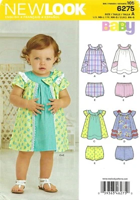 New Look 6275 Babies' Bib Collar Dress & Bloomer Panties Sz NB-L UNCUT Pattern
