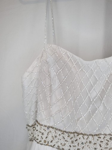 Imoda White Chiffon Pleated Beaded Tiered Strapped Wedding Dress Sz 14 - Picture 5 of 14