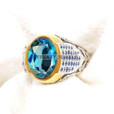 London Blue Topaz Oval Gemstone With 925 Sterling Silver Ring For Men's #B269