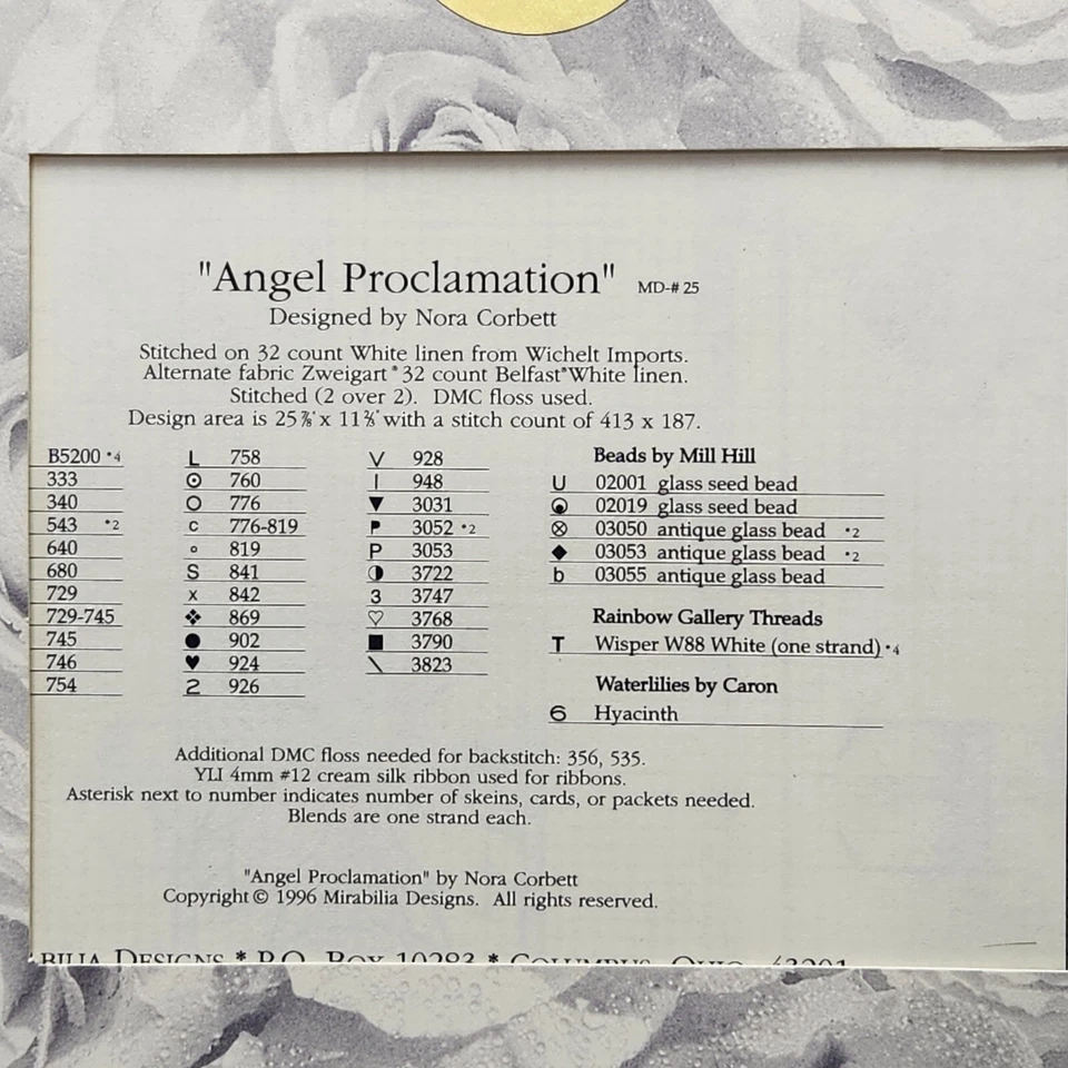 Mirabilia Cross Stitch Pattern Angel Proclamation 1996 MD25 NEW Sealed OOP - Image 3 of 4