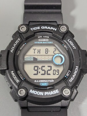 Casio Illuminator Tide Graph Moon Phase Black Digital Watch | eBay
