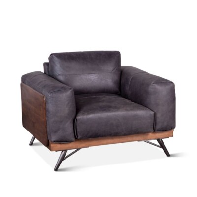 Amalfi Coast Mid Century 37'' Accent Chair in Antique Ebony Leather