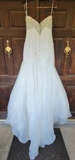 Wedding Dress  Mermaid Slip  Feathered Trim Belt/Sash Crown Size 8 