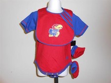 New-Mended Kansas Jayhawks Infants 3-6 Months 3/6M 3Pc Creeper Bib Booties Set