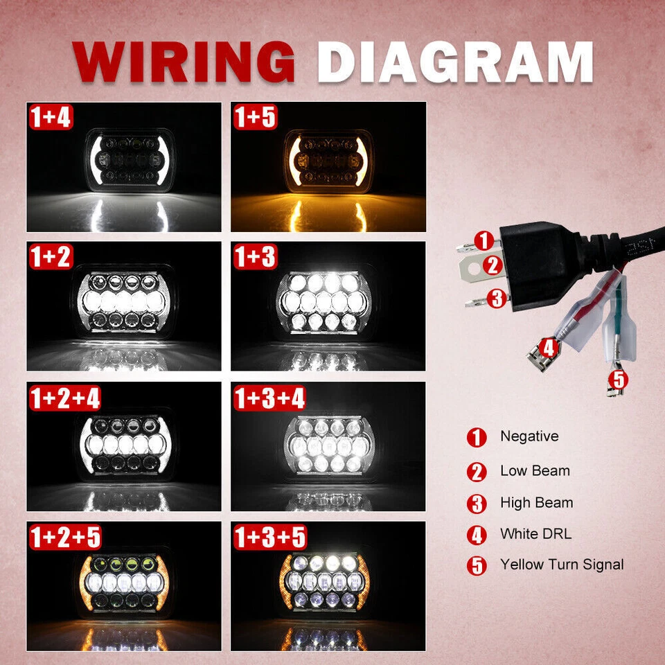 DOT For Jeep Cherokee XJ 1984-2001 7x6" LED Headlights Hi/Lo Beam DRL NEW 6000K - Image 3 of 4