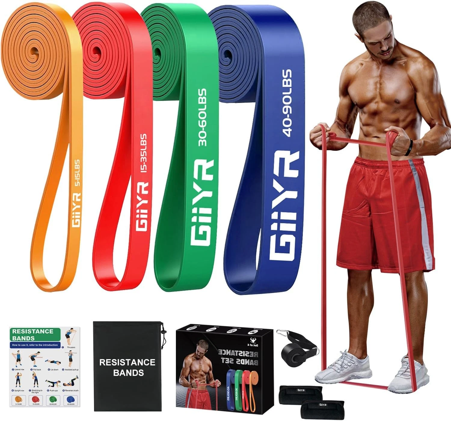 Resistance Bands Set 4 Levels with Door Anchor Home Workout Fitness Bands