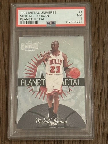 1997 Metal Universe Michael Jordan Planet Metal Insert Card #1 Graded PSA 7