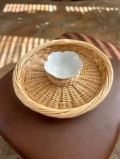 Unbranded, 15" wicker/ceramic chip and dip set, Boho Granny Chic