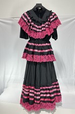  202 Mexican Folkloric Skirt and Blouse: Black  Pink Ribbon