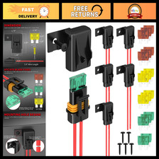 Waterproof Inline Fuse Holder 12V 12 AWG ATC/ATO Blade Fuses 20A 30A 40A - 6 Pac