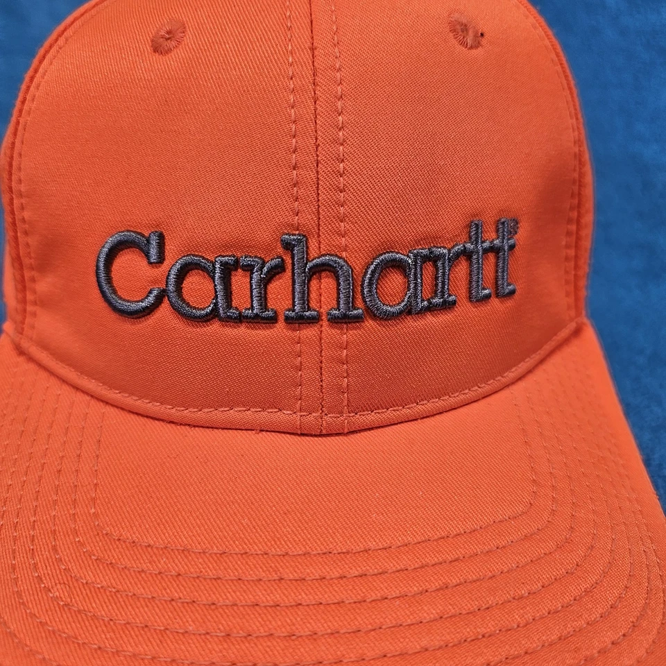 Vintage Carhartt Hat Blaze Orange Baseball Cap Bar Logo Hunting Strapback OSFM - Image 2 of 4