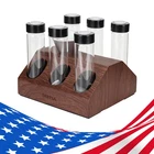 Single Dose Coffee Bean Storage Tubes 6Pcs Lids Wooden Display Stand w/Funnel