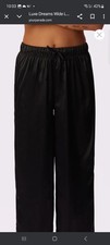 Black Luxe Satin Wide Leg Adjustable Pajama Pants Sz M