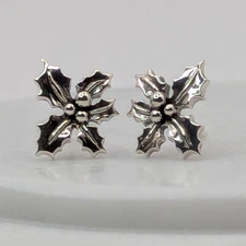 Holly Berry Earrings Sterling Silver 925 Studs – Christmas Holiday Jewelry