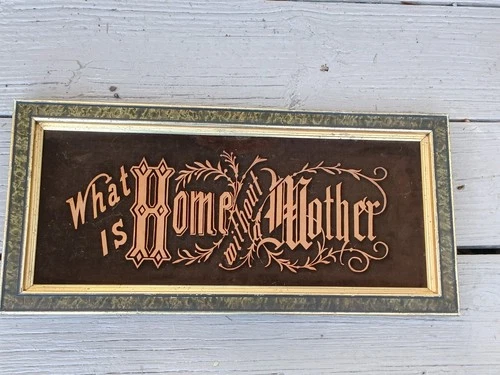 Antique Victorian What Is Home Without A Mother Carved Wood Motto In Gilt Frame