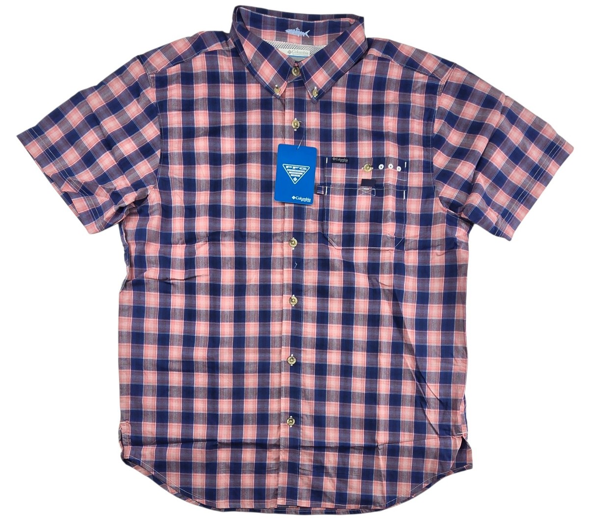 Chemise Columbia PFG Femme – Taille M – Bleu à Pois – Manches Longues