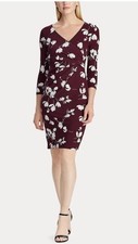 Lauren Ralph Lauren NWT Plum Cream Floral Purple Lined 3/4 Sleeve Dress Size 4