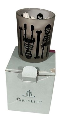 Partylite Skeleton Bones Frosted Glass Votive  Or Tealight Candle Holder New