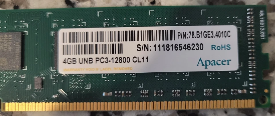 Apacer (78.B1GE3.4010C), DDR3 Memory, 4GB UDIMM, CL 11 RAM, 240-Pin - Image 2 of 3