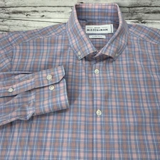 Mizzen + Main Leeward Performance Blue Red Gingham Trim Fit Shirt Men Size XL