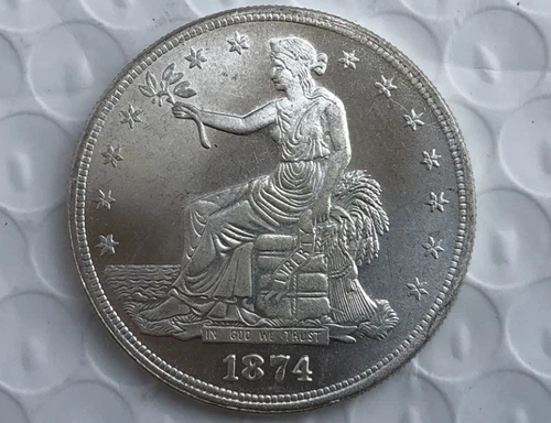1874 CC Take flowers Seated Liberty Silver 1 Dollar High Grade Gift！