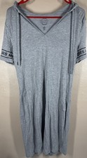 Michael Kors Women's Gray Hooded V-Neck T-Shirt Dress Size S Short Sleeve Logo