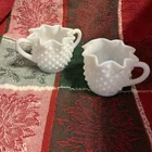 VINTAGE FENTON HOBNAIL White Milk Glass Star Crimp Sugar Creamer Set Serve Ware
