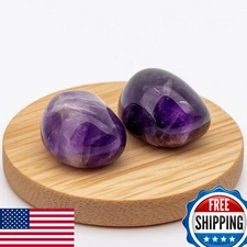 2 Polished Amethyst Crystal Worry Stones 1.2" for Anxiety Relief & Chakra Healin