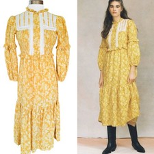 Laura Ashley x Urban Outfitters Yellow Floral Midi Dress XS Boho Prairie Cottage