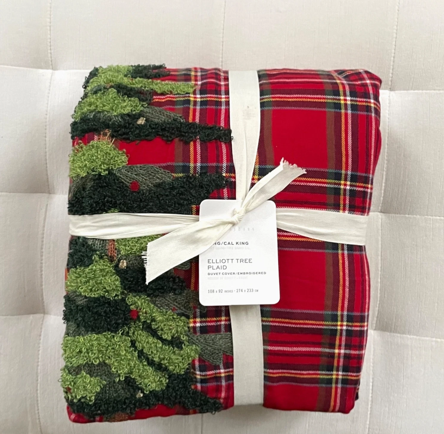 Pottery Barn Elliot Tree Embroidered Plaid Duvet - Thumbnail 3