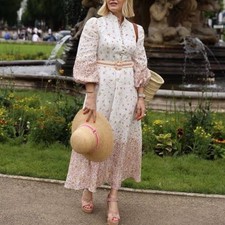 Zimmermann Carnaby Dress Size 1 / 10 AU / 6 US Midi Floral Belted Linen White