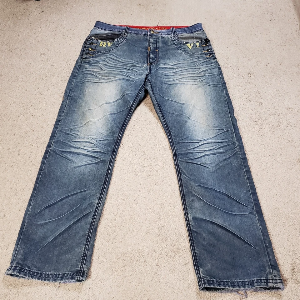 Vintage Y2K Crown Holder 42x35 Skater Baggy Wide Leg Jeans Distressed Hip Hop - Image 3 of 4