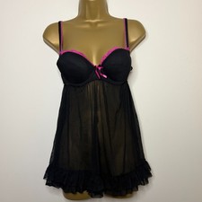 Y2K Size Medium Babydoll Vintage Black Sheer Lingerie Cami