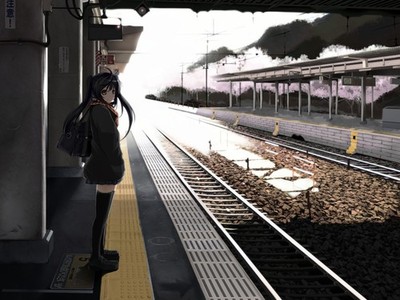Anime Schoolgirl Waiting Train Station 11x17 Poster