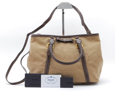 ⭐美品⭐PRADA 三角ロゴ ブラウン レザー トートバッグ PRADA Vintage Triangle Logo Jacquard Canvas Tote Bag Hand Bag