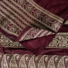 Sanskriti Vintage Purple Pure Satin Sarees Banarasi Brocade Zari Hand-Woven 5 Yd
