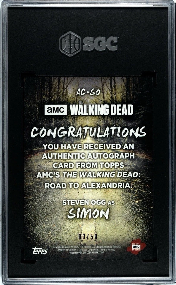 WALKING DEAD ROAD TO ALEXANDRIA STEVEN OGG/SIMON AUTOGRAPH CARD #/50!! - Image 2 of 2