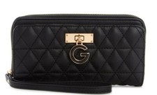 NEW G by Guess Terrier Black Quilted Zip-Around Wristlet Wallet Clutch Bag