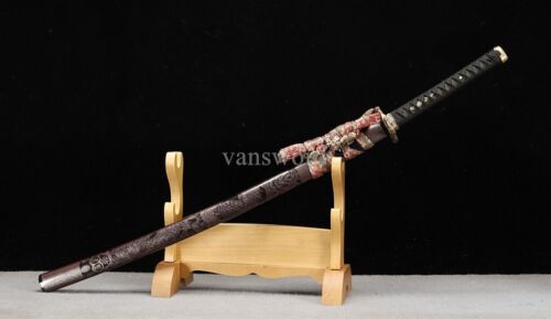 Real Japanese Katana T10 Steel Clay Tempered Brass Tsuba Samurai Sword Full Tang - Picture 11 of 12